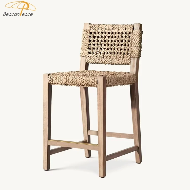 Hotel restaurant bar cafe handmade wooden bar chair teak design solid wood teak high chair