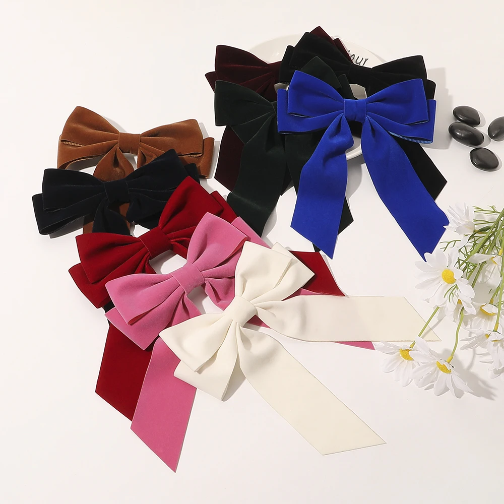 Solid Color Simple Velvet Bow Hair Clip For Women Factory Wholesale 9 Colors Winter Duck Mouth Clip