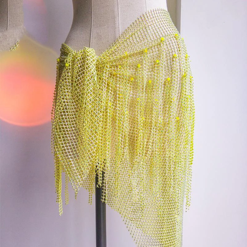 Belly dance Shiny Multicolored Hollow net Tassel triangle Hip waist Chain hip scarf