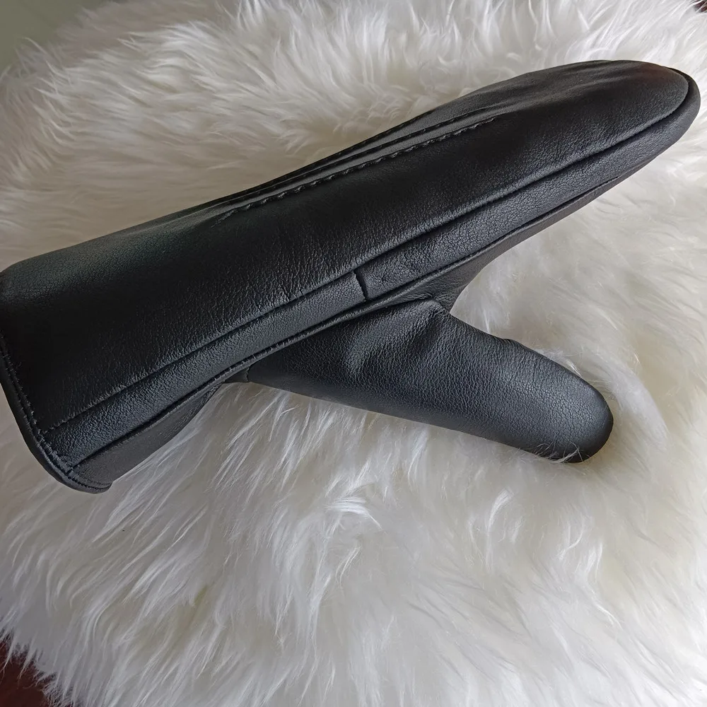 Custom embossed logo waterproof cheap baby hand mittens Shearling fur lined winter cow hide leather gloves & mittens for bike