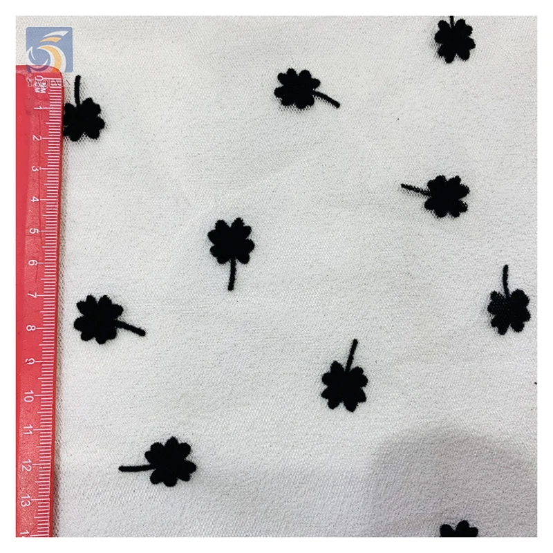 Competitive Price Flock Tulle Net Fabric Dress Model Latest Black French Small Floral Flocked Tulle Mesh Lace Fabric