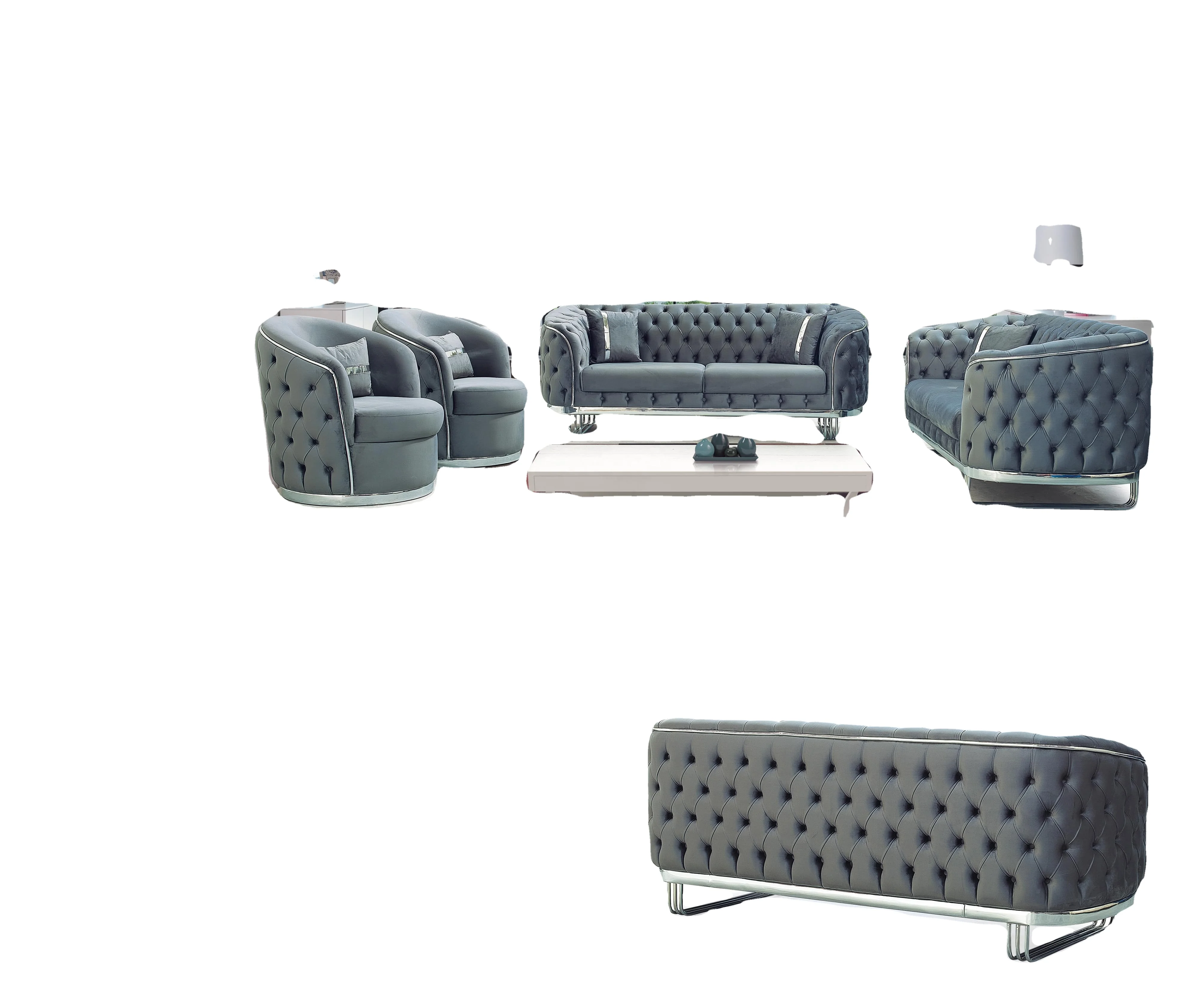 Luxury Modern Design Living Room Funiture Velvet Tufted Sectional Sofa Set for home houses