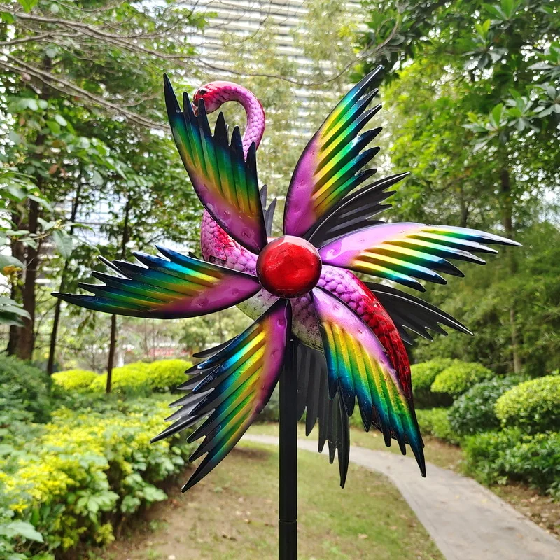 flying bird flamingo magic metal windmill kinetic metal wind spinners