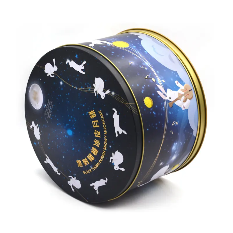 Custom Round Cartoon Image Christmas Empty Metal Package Gift Carousel Music Tin Box