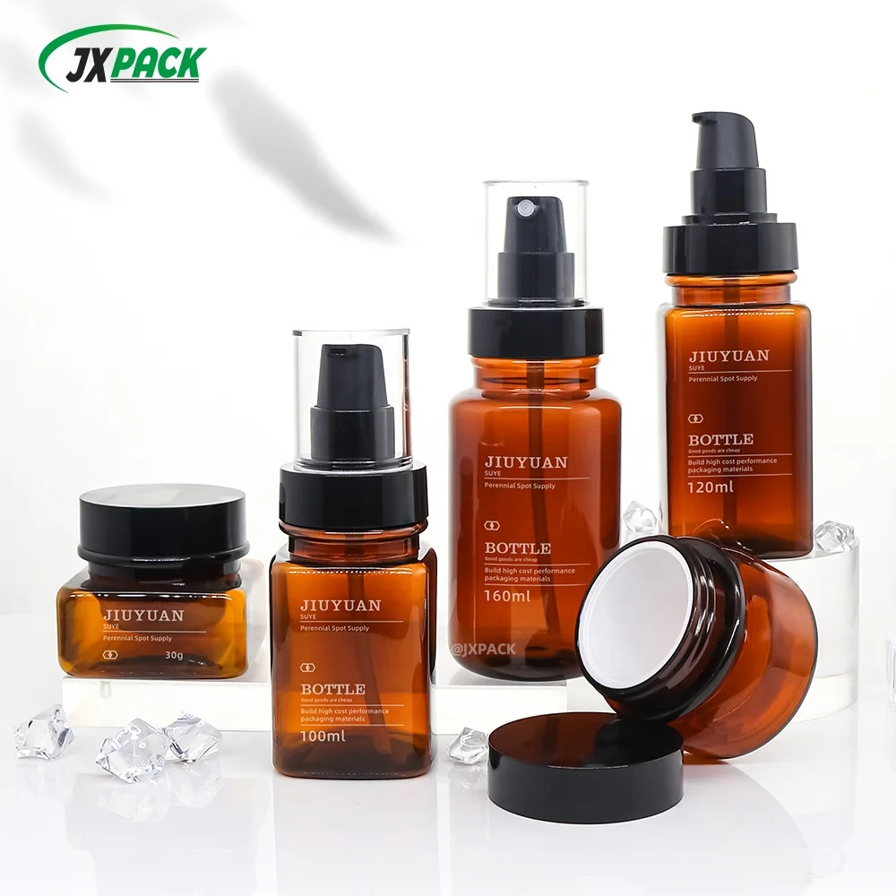 Stock cosmetic packaging 30 40 60 80 100 120 160ML brown medicine bottle medical beauty lotion spray set bottle
