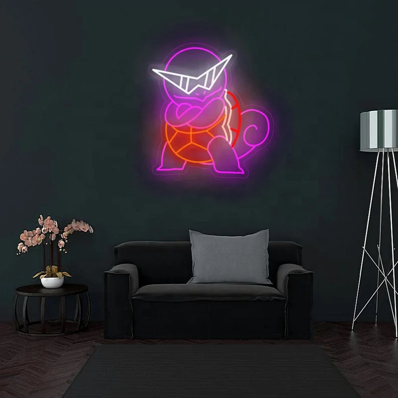 Неоновые Настенные светильники в стиле аниме Сквиртл для помещений, украшение для вечеринки, детская комната, игра, магазин игрушек, светильник, искусство в качестве подарка