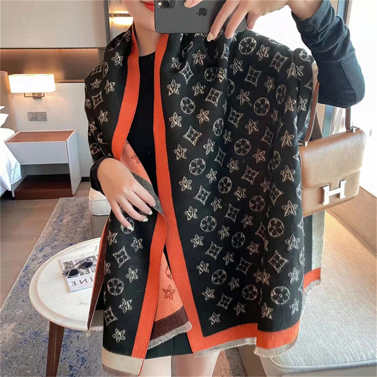 2024 Thick Warm Winter Double Side Scarf Women Letter H Jacquard Scarf Acrylic Wool Ladies Shawl Scarfd scarf