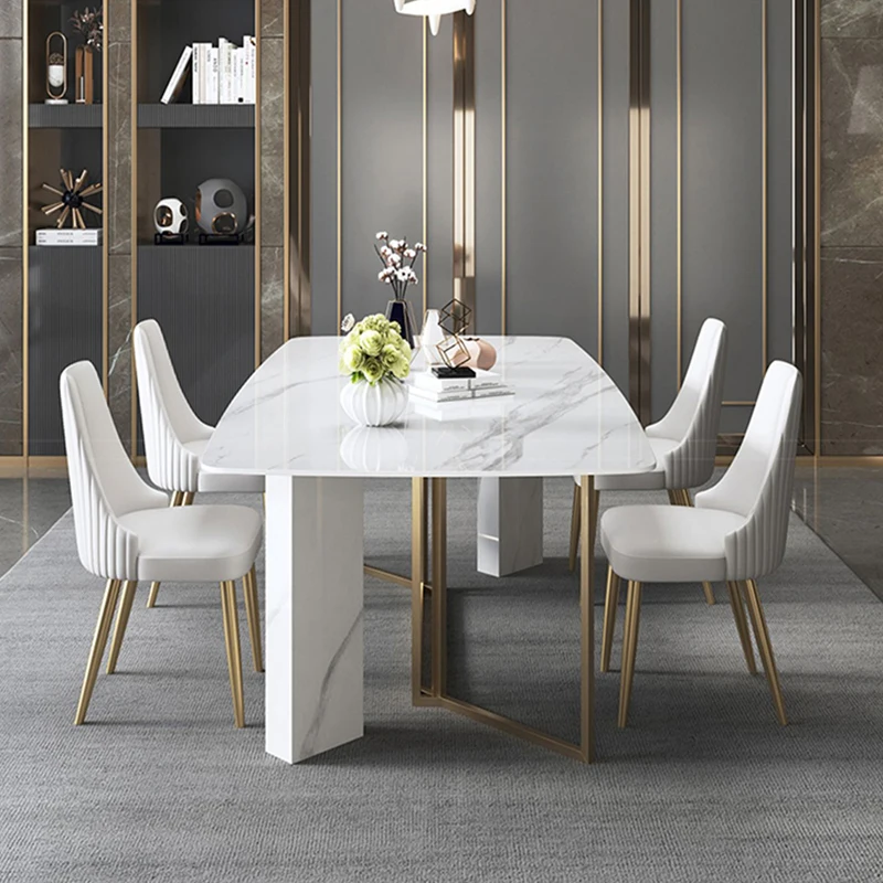 Contemporary Counter Height Dining Set Custom Marble White High Gloss Dining Tables and Chairs Set Home