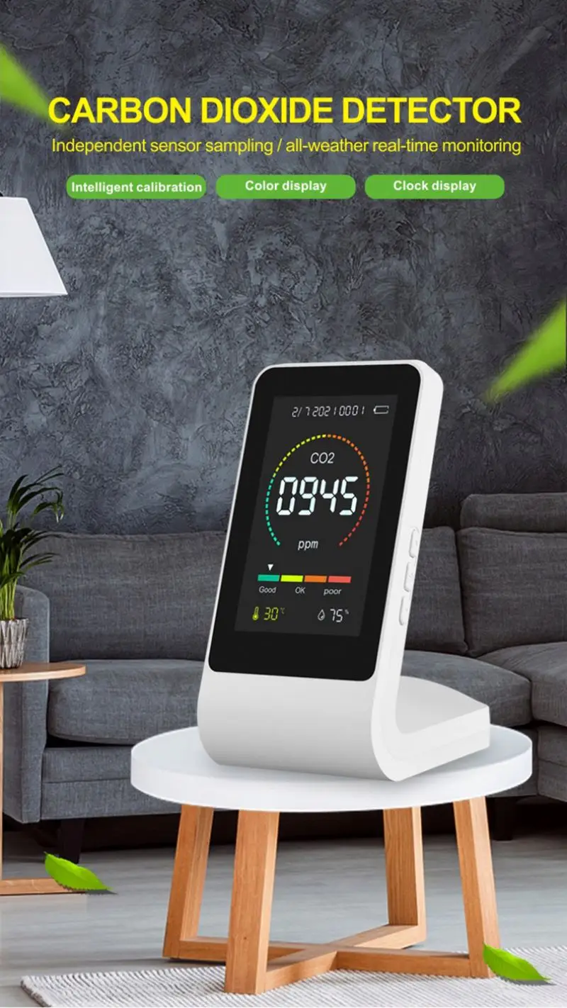 YSW desktop indoor mini air quality Carbon dioxide CO2 detector alarm Temperature Humidity test  co2 meter monitor interior