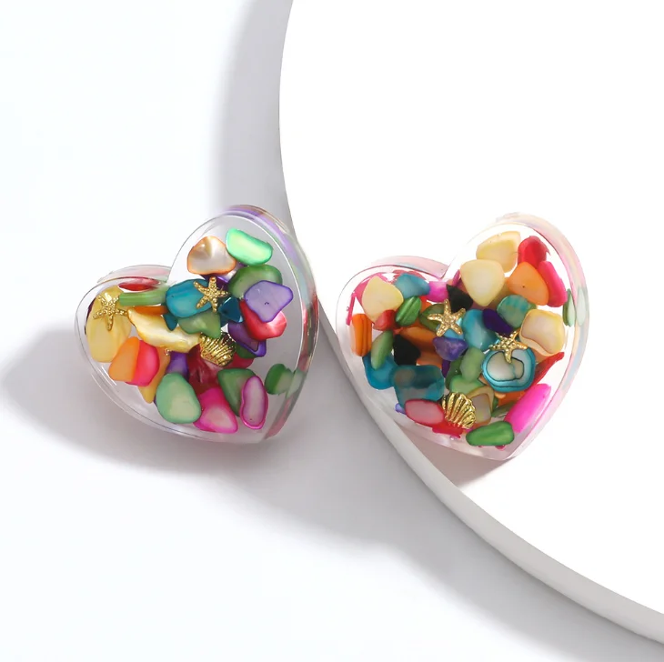 
Women girls brief sweet stud earrings Internet celebrity favor colorful sequins heart square acetate earrings 
