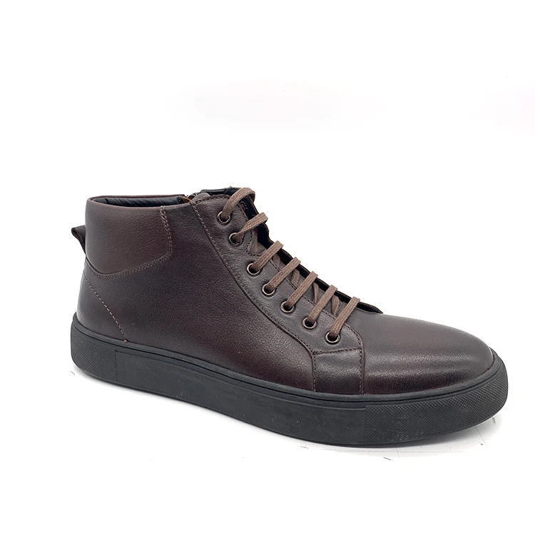 Trendy Red Wine Leather Shoes With Laces Genuine Leather Winter Boots Men Non-slip Shoes