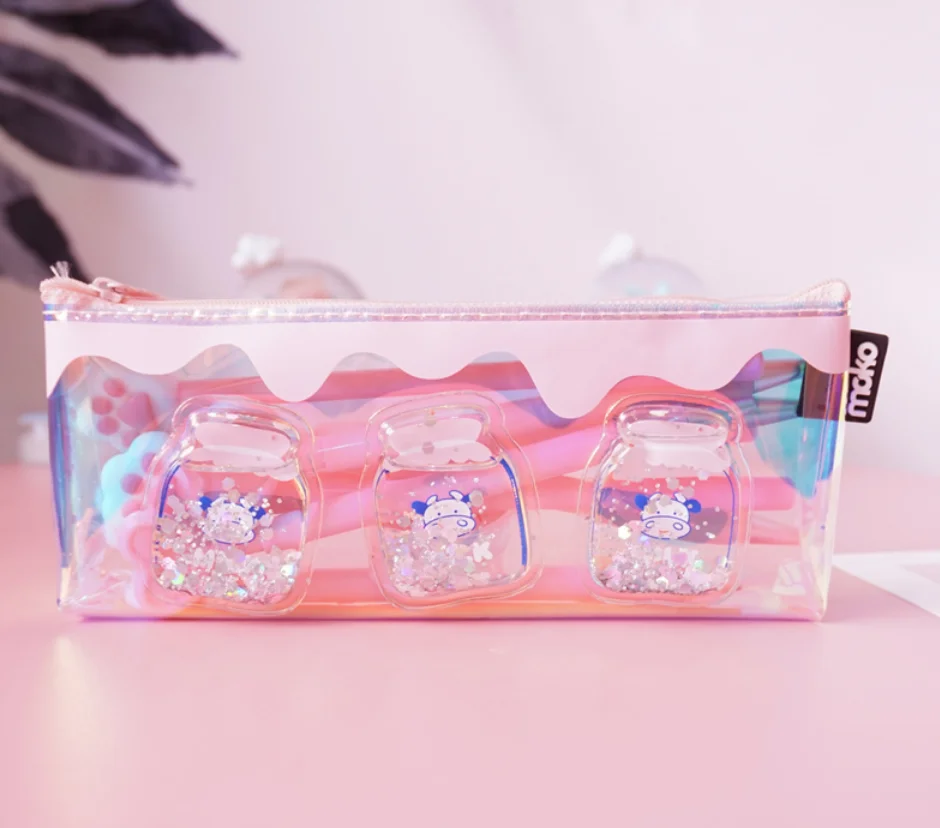 designer transparent pencil case glitter bags, clear pvc sequin pencil case zipper custom
