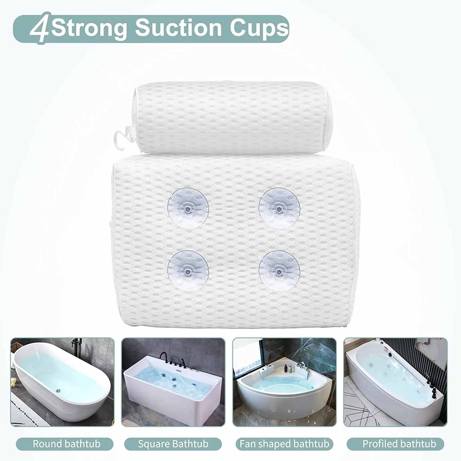 CF BBP04  Bath Pillow Luxury Bathroom Accessories Waterproof Pillow with Strong Suction Cups Bathtub Spa Pillow