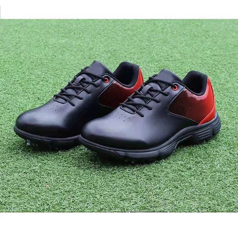 Hot wholesale leather waterproof nail professional high quality winter black men non-slip outdoor golf shoes