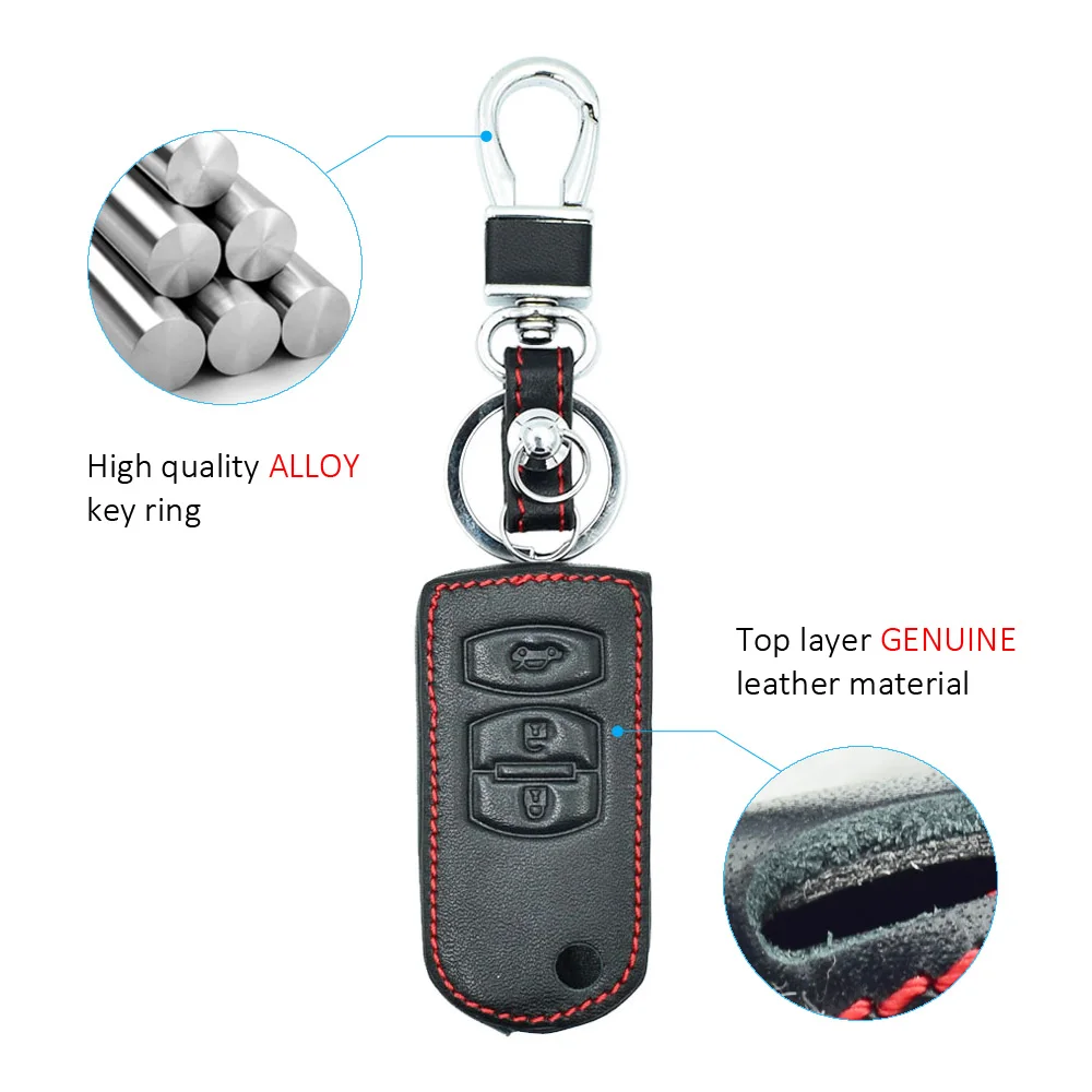 3 Buttons Leather Car Key Case For MAZDA 2 3 6 M2 M3 M5 M6 CX-5 Folding Remote Fob Cover Keychain Holder Bag Auto Accessories