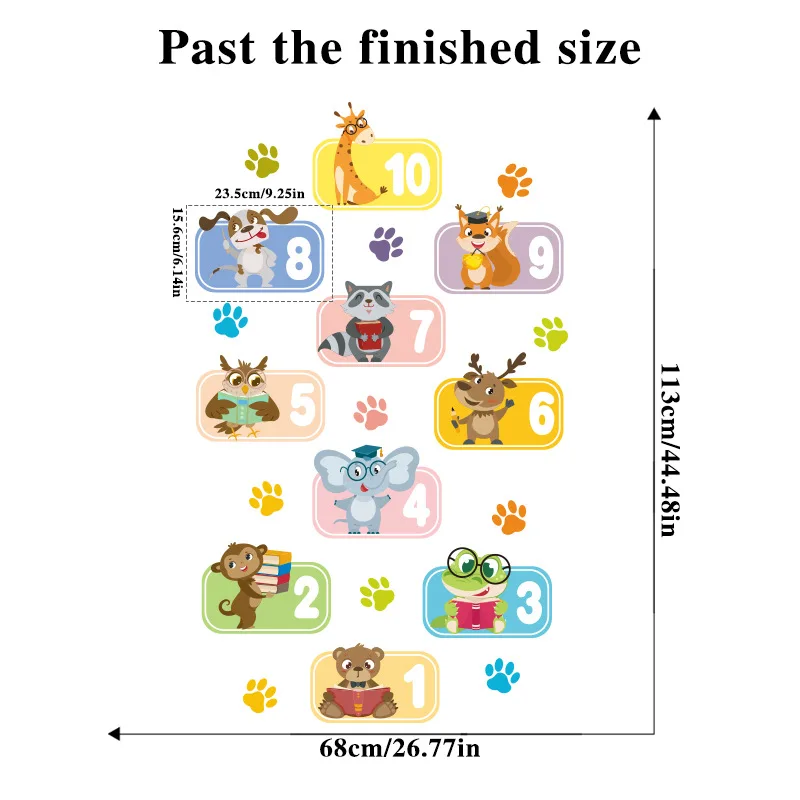 2024 hot Cartoon Animal Digital Hopscotch kindergarten school 3d numbers wall and Game floor decoration stickers