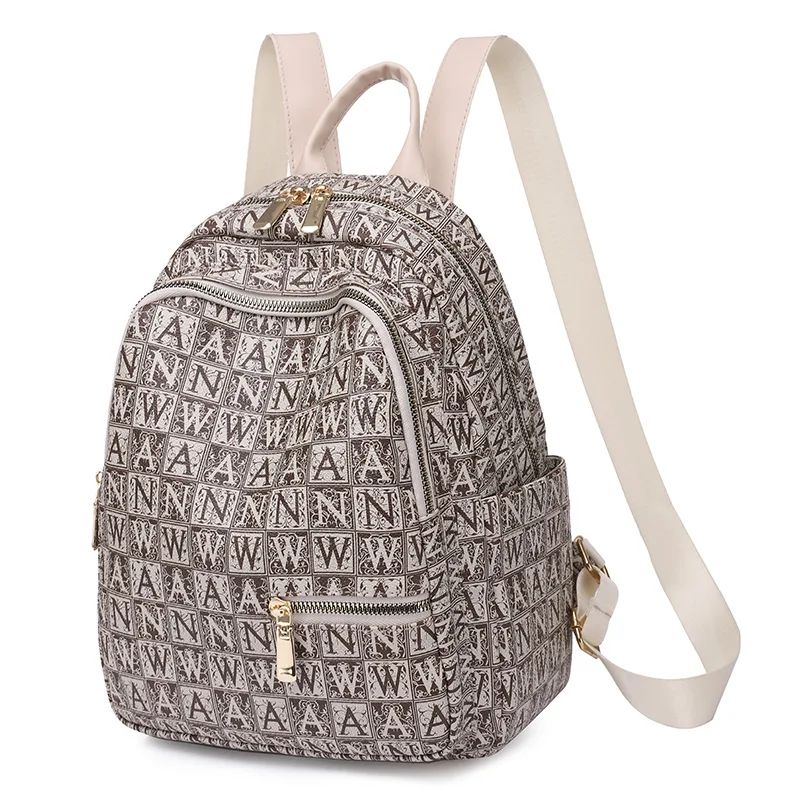 Wholesale leisure ladies pu leather girls backpack fashion allover printing letters leather backpacks for ladies