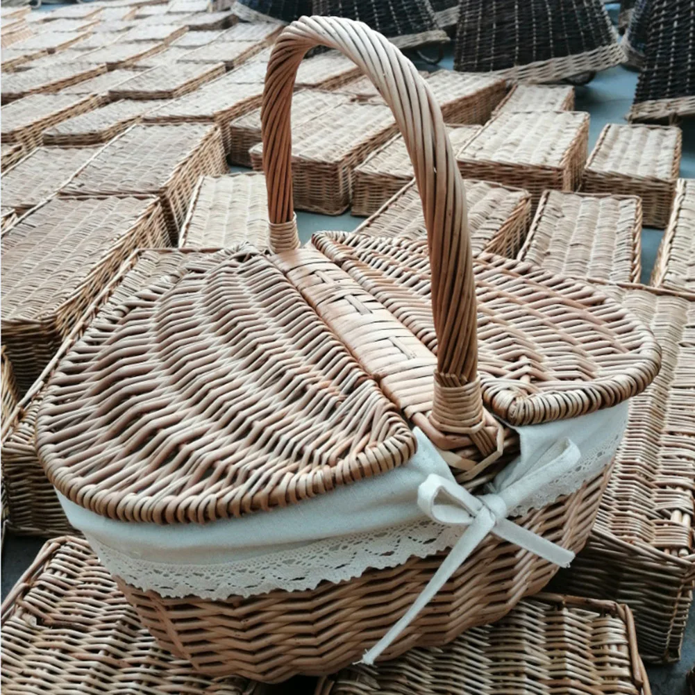Retro Wild Natrual Rattan Storage Baskets Wicker Suitcase for Makeup or Travel or Picnic