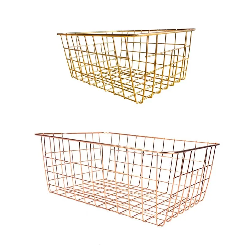 Modern Brushed Rose Gold Metal Bathroom Wire Basket Set For Shoes Iron Cloth Material Bathroom kitchen Pantry Organizing
