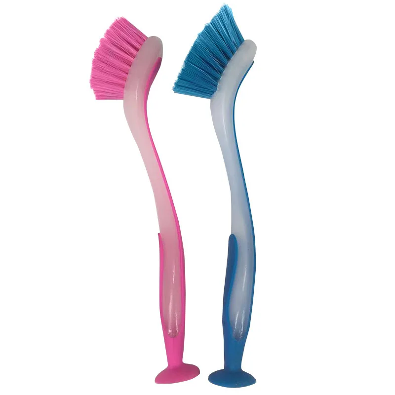 Pot Cleaning Brush Vertical Multifunction Kitchen Suction Cup Type Sink Cleaning Scrub Brush Long Handle