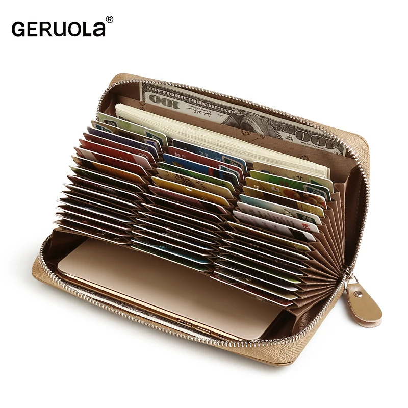 Classic cowhide card holder, exquisite high-grade leather large capacity 45 organ zipper card holder RDIF