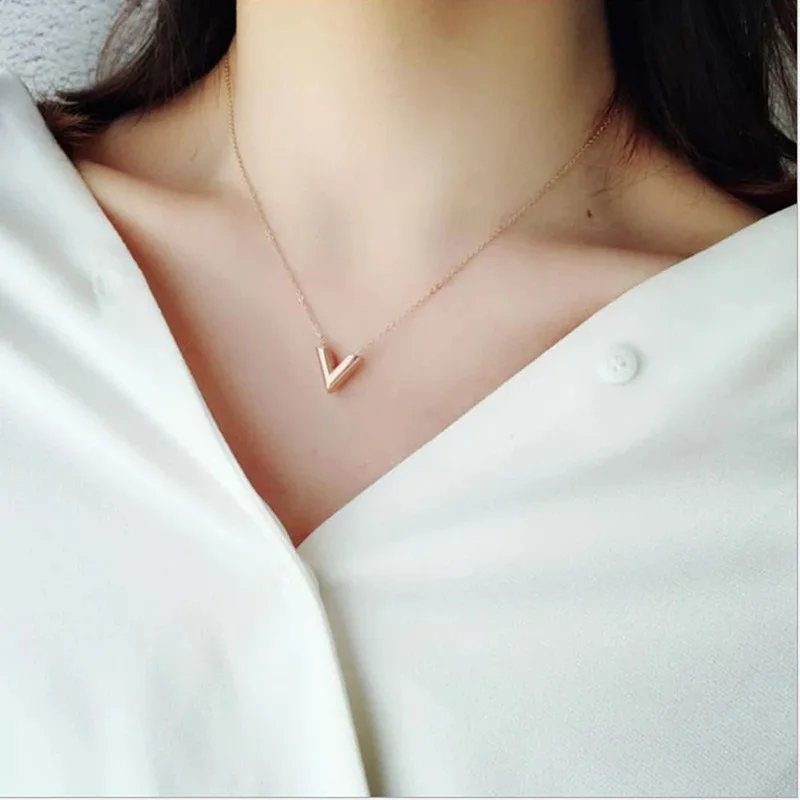 Europe & United States New Titanium Steel V-shaped Three-dimensional Letter Fashion Necklace Bracelet Earrings Jewelry Sets