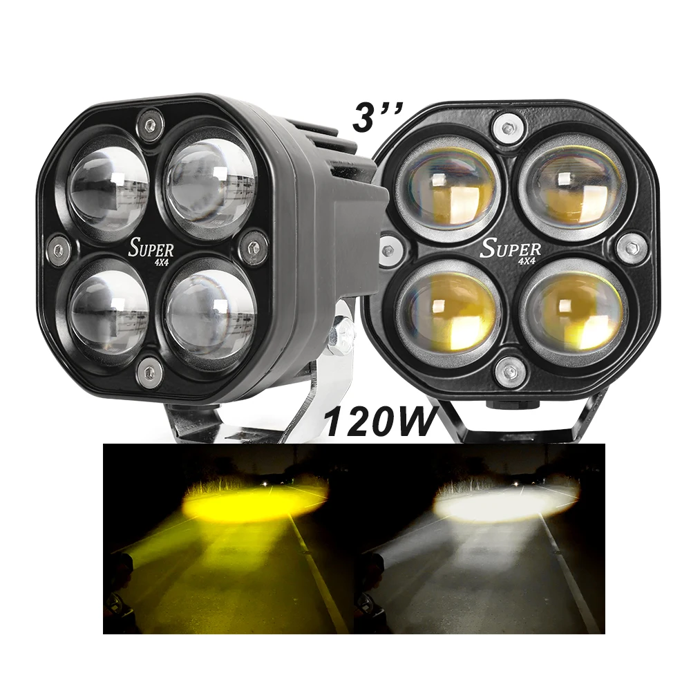 2021 New High Low Beam 5D Reflector Projector Lens Hid Bumper 3 inch 60W Dual Color Offroad 4x4 Car Led Fog Driving Lights