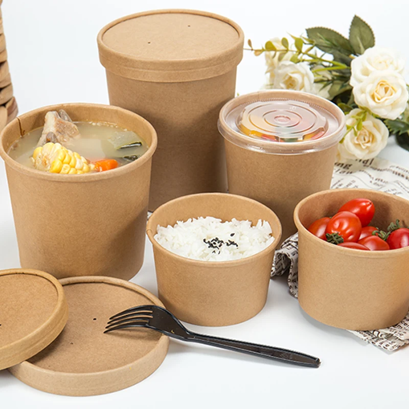 Biodegradable kraft food take away package disposable soup paper cups
