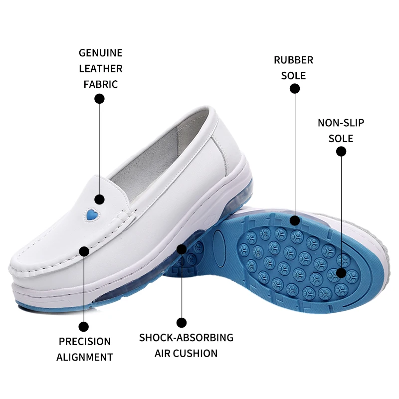 Wholesale Non-Slip Women Comfortable Air Cushion Mom Wedge Heels Leather Hospital White Nurse Shoes