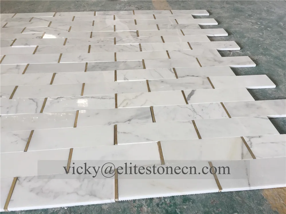 brick mosaic subway tile white marble mosaic inlay brass mosaic tile
