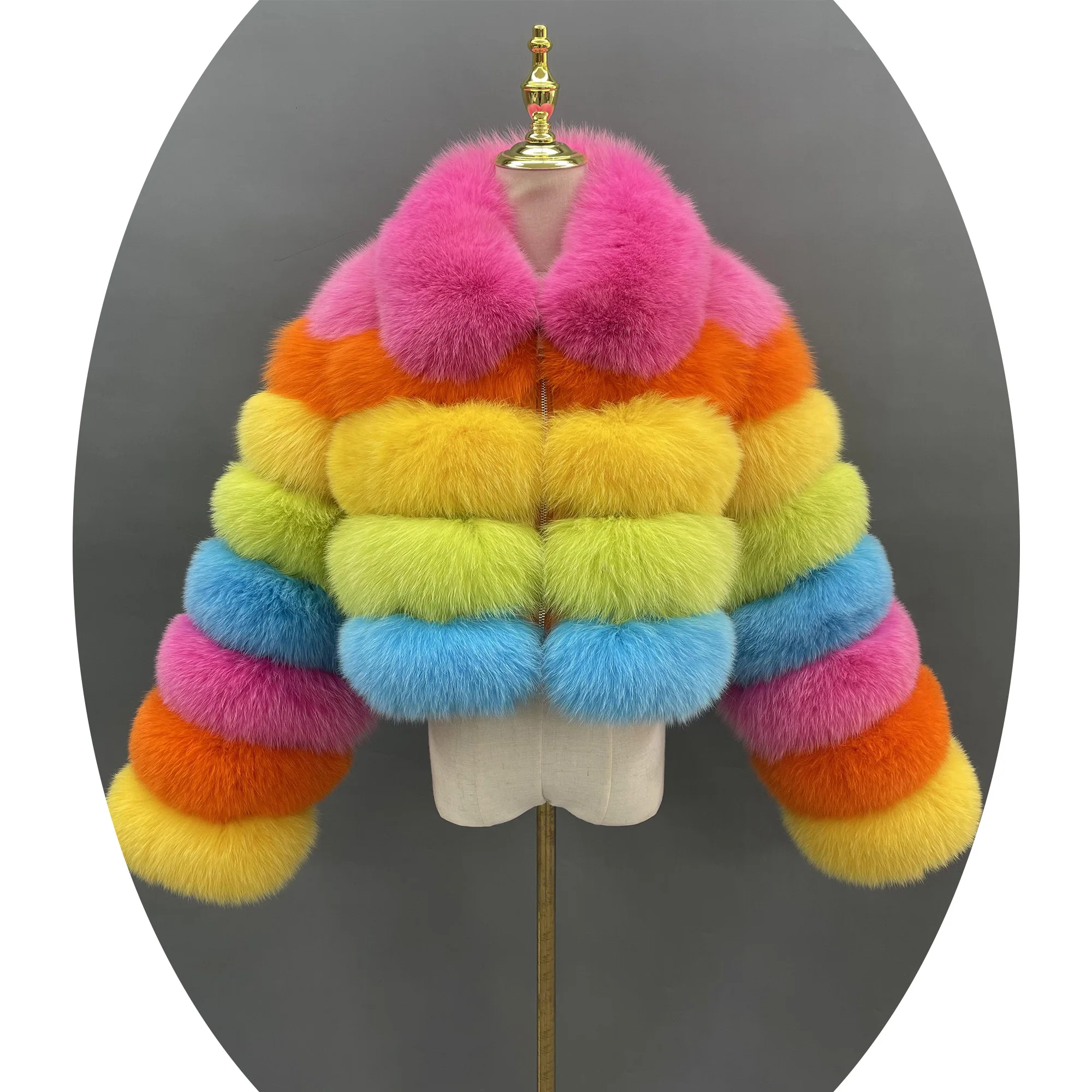 Оптовая цена пушистое красочное женское меховое пальто из лисьего меха Женское зимнее цветное Укороченное натурального Лисьего на