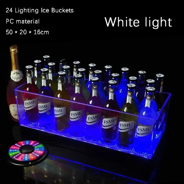 12-24 Capacity Transparent Acrylic PC Material LED White / Colorful KTV Bar Champagne Cocktail Ice Bucket Beer Plastic Wine Box