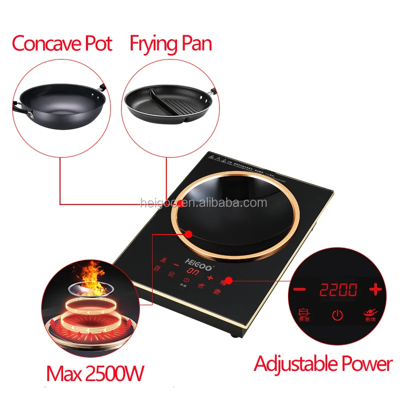 Single burner built in and portable concave electric induction cooker 2500W with glass ceramic plate
