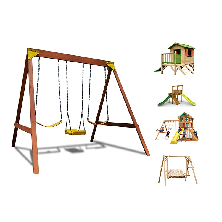 Garden Swing Natural Wooden Swing Set Backyard Wooden Play set Swing Set