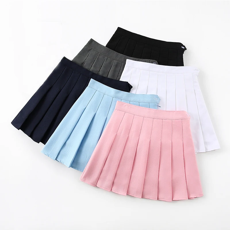 Skirts Women Fashion Summer High Waist Pleated Skirt Candy Colors Female Mini A-Line Stitching Button Bottom Girls Dance Skirts