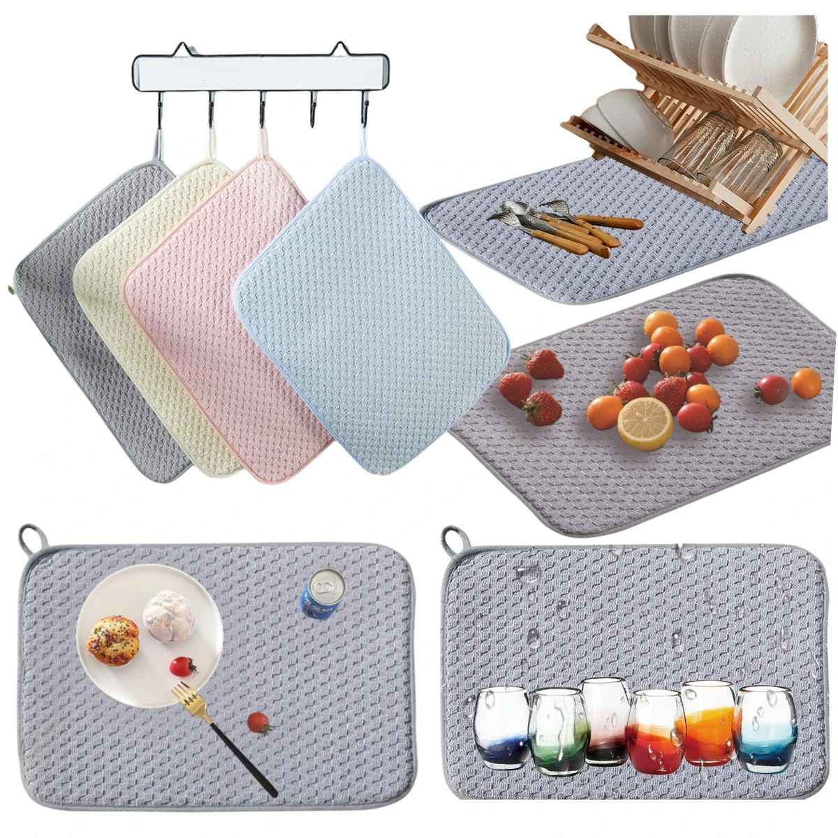 Microfiber Dish Drying Mat Heat Resistant absorbent Washable Mat for Bottle Rack Kitchen Counter Shelf Fridge Drawer Liner