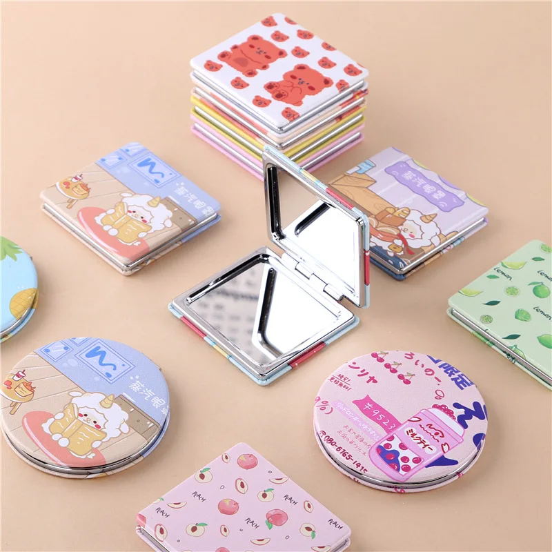 Portable Small Mirror Pu Cosmetic Double-sided Mirror Cartoon Folding Mini Pocket Mirror