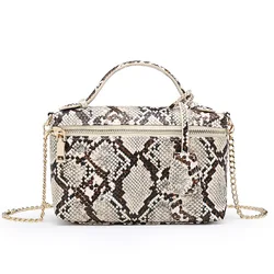 ostrich leather pattern print case shape pu leather cosmetic bag with chains