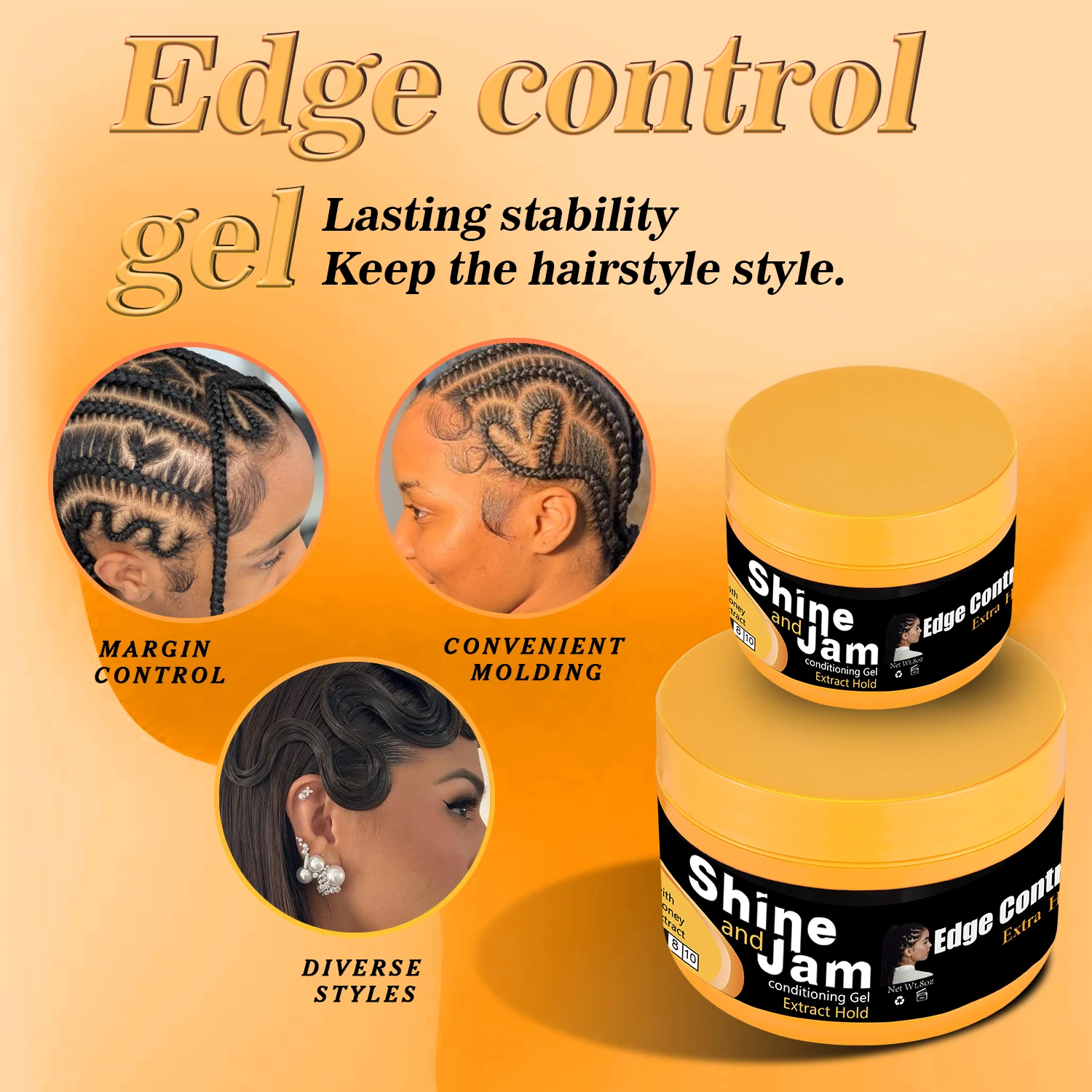 Private Label Wholesale Neat Braid Conditioning Shining Custom Edge Control Hair Gel Hair Wax Shine and Jam for Woman