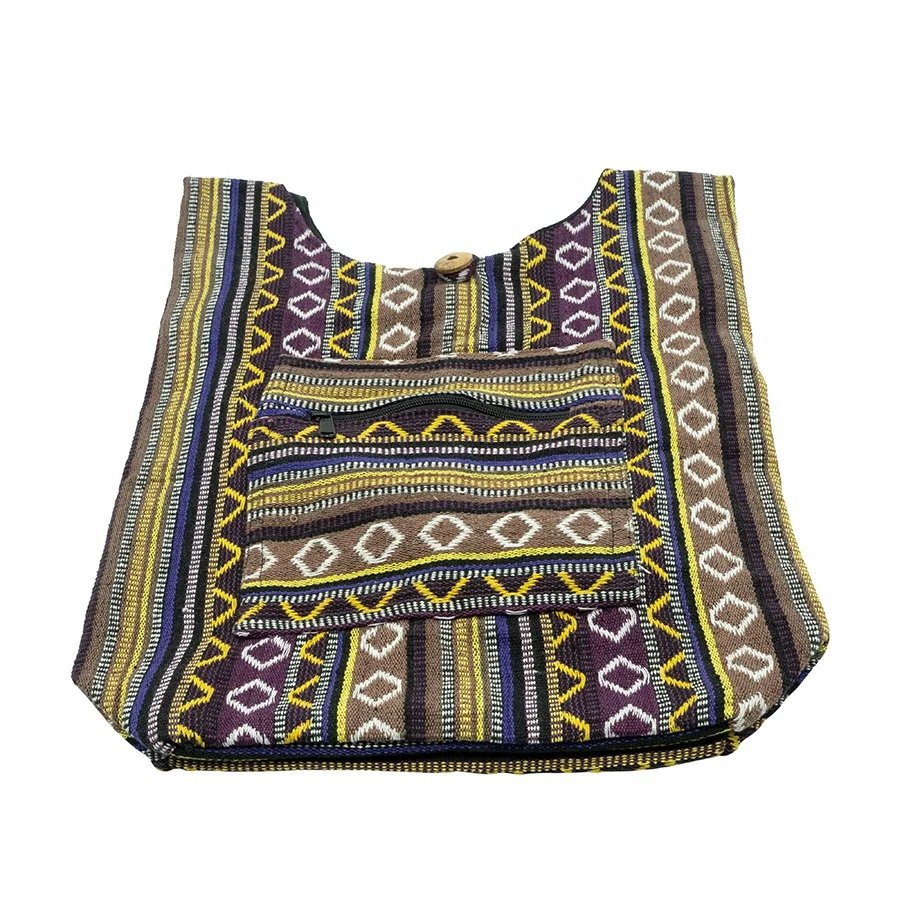 Boho bag Cotton Side Shoulder Hippie Cross Body Sling Bohemian Hobo Bags Purple Color-hand Loom Woven-100%cotton-cotton NP