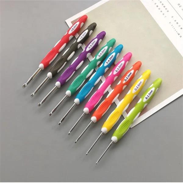 2021   Knitting tool ABS double color handle aluminum Crochet set of 9 pieces