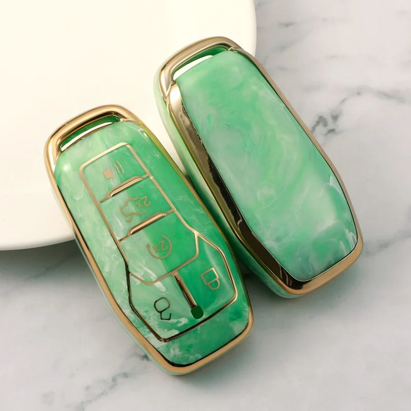 Jade TPU Car Key Case Cover Protector Fob Fit for Ford Fusion Mustang F150 Edge Explorer Lincoln MKZ 5 Buttons Car Key Holder