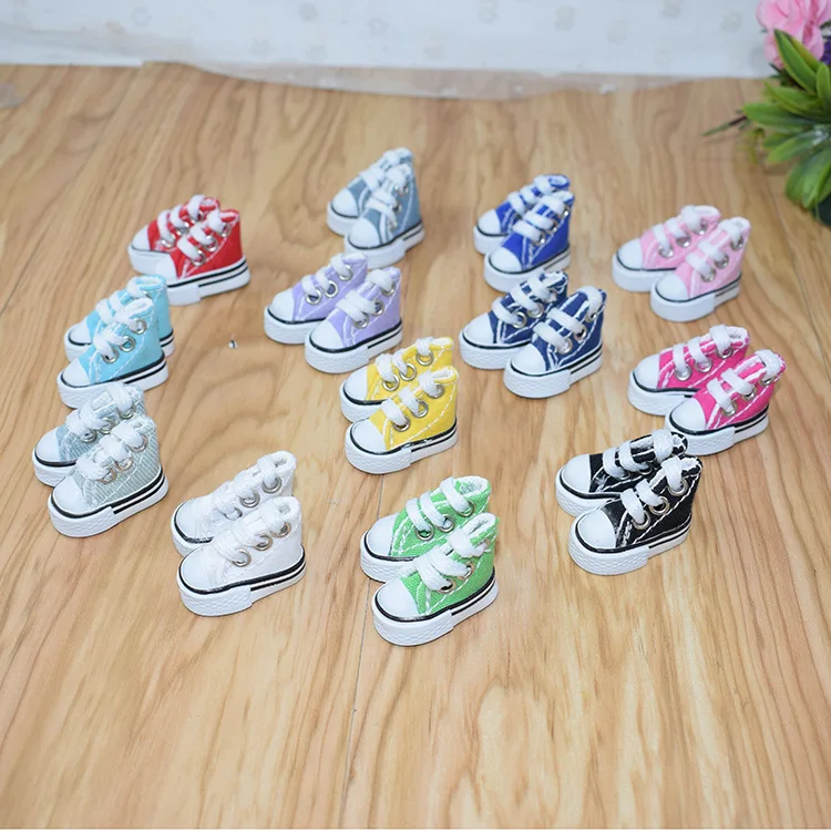 3.5CM mini style canvas shoes cute couple Barbie doll shoes keychain keyring Bag accessories