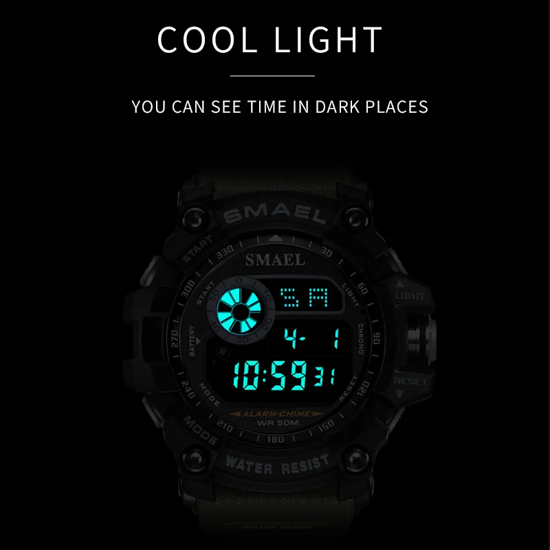 
smael 8010 Men Electronic Watch Alarm Clock Stopwatch Night Light Multi-functional Outdoor Sports Watch 