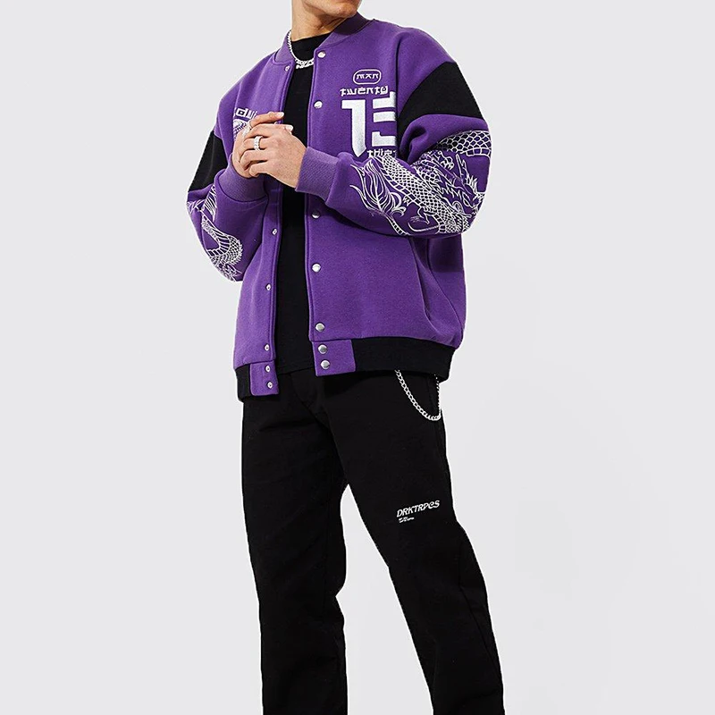 Wholesale Custom High Quality Oversized Stain Nylon Long Sleeve Embroidery Dragon Men Bomber Jacket