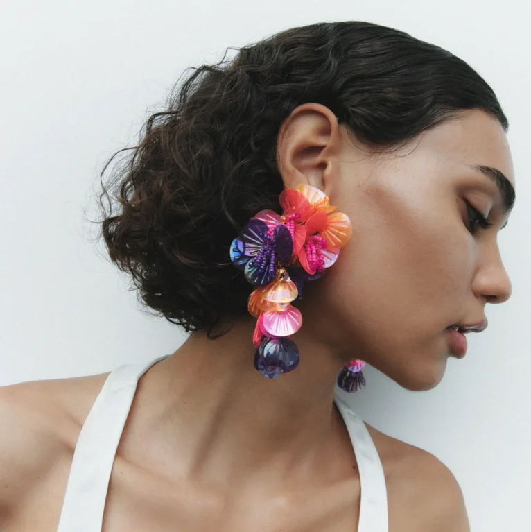 ZA Multicolor Beaded Shell Flower Earrings for Women Luxury Handmade Beads Floral Hanging Dangle Earring Wedding Jewelry Gifts