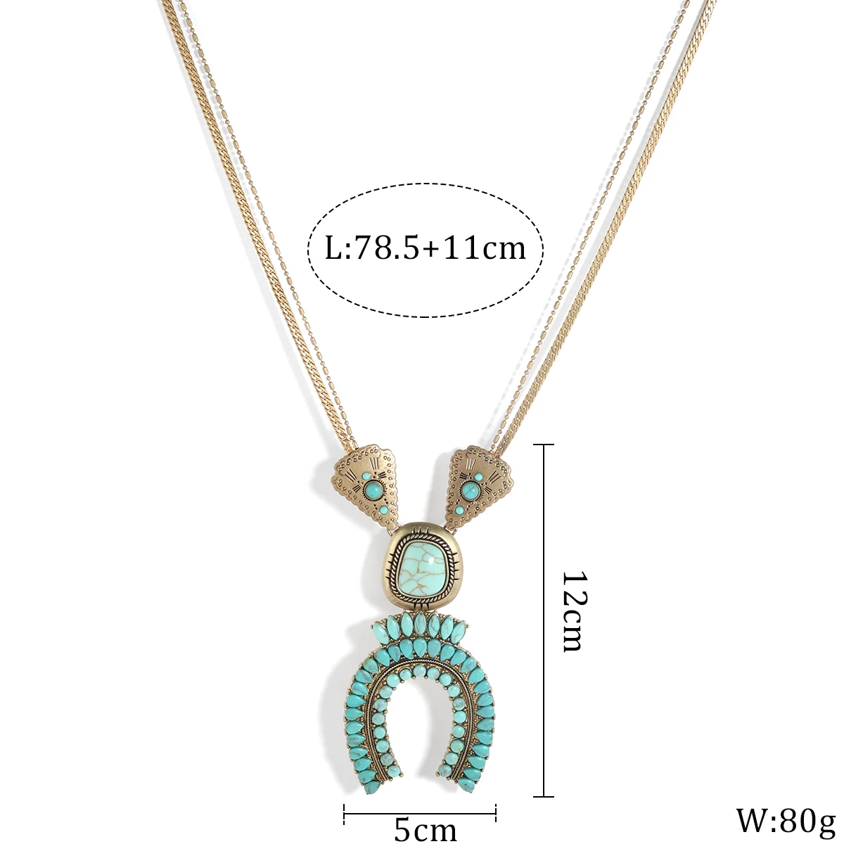 Latest Design gold plating Bohemian style turquoise pendant necklace Southwest Turquoise necklace for women