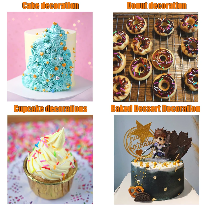Customize various styles wholesale cake edible sprinkle cake decoration press candy,confetti,sugar rods,sugar beads,jimmies