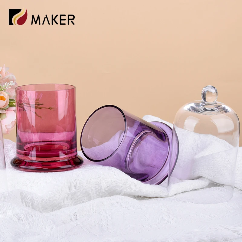 Aroma Jars Wholesale Empty Crystal 8oz 10oz Custom Luxury Colorful Glass Candle Vessels Jar With Bell Shaped Cloche Dome Lids