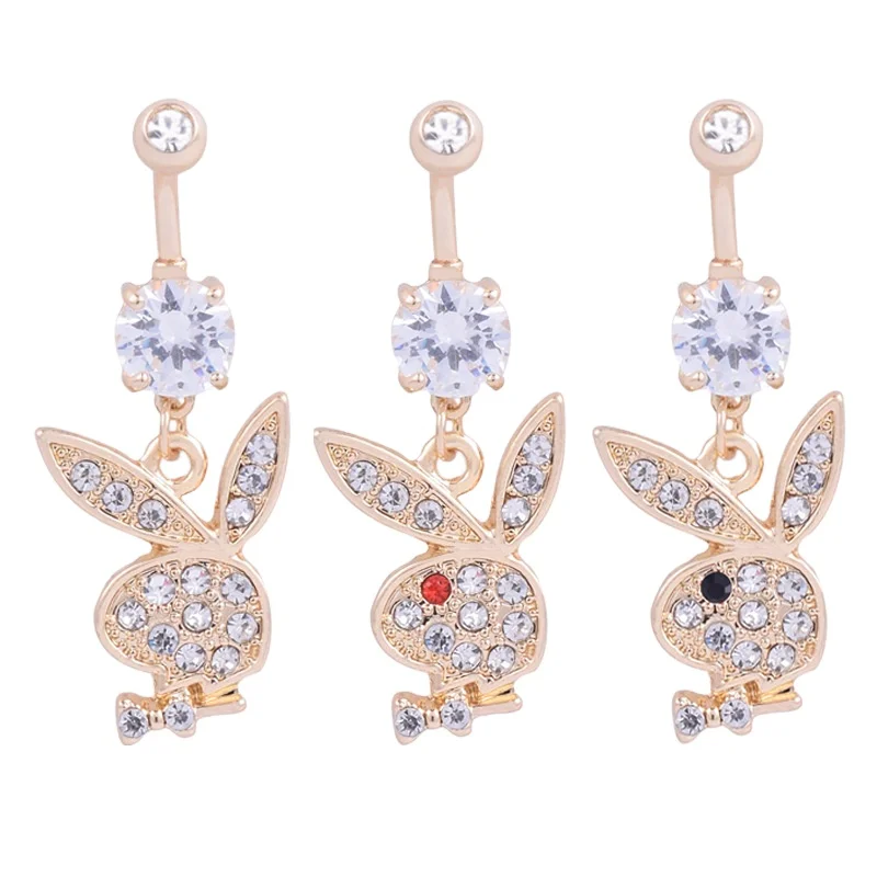 
The Hotselling Cute Shining Crystal Animal Rabbit Belly Button Rings Stainless Steel Rabbit Navel Piercing Ring 